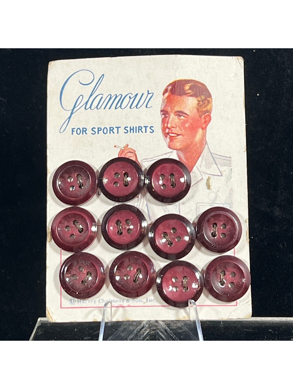 Vintage Glamour Burgundy Buttons for Sport Shirts - Set of 11